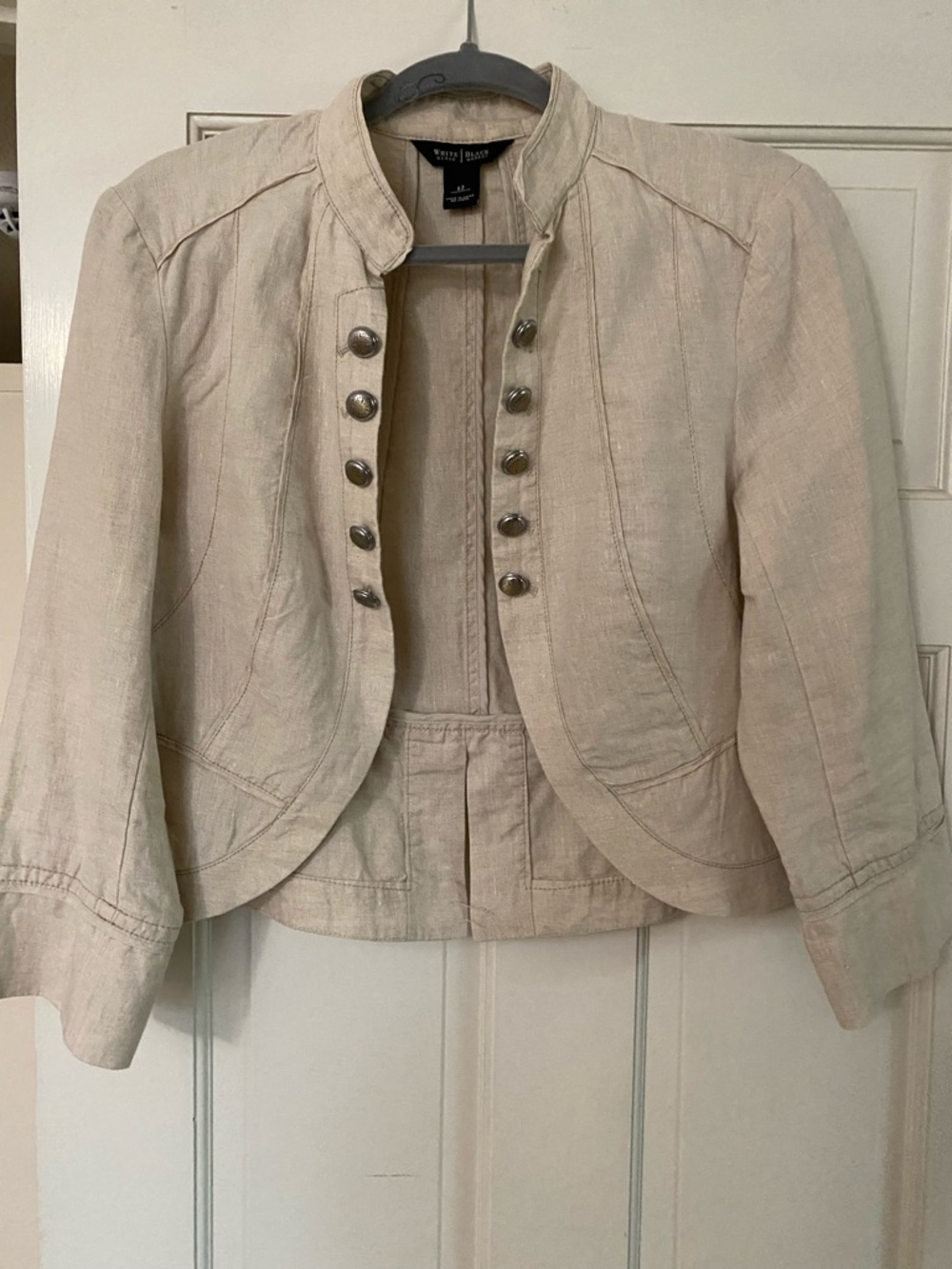 White House Black Market Linen-Blend Cream Military Jacket